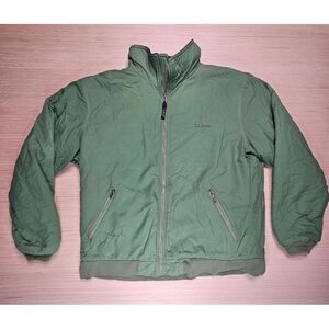 LL Bean Men Fleece Lined Bomber Jacket L Green Polartec 0VF43 Gorpcore READ FLAW